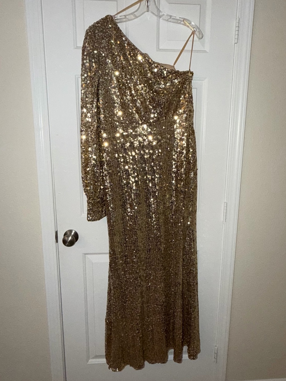 Gold Sequin One-Shoulder Evening Dress